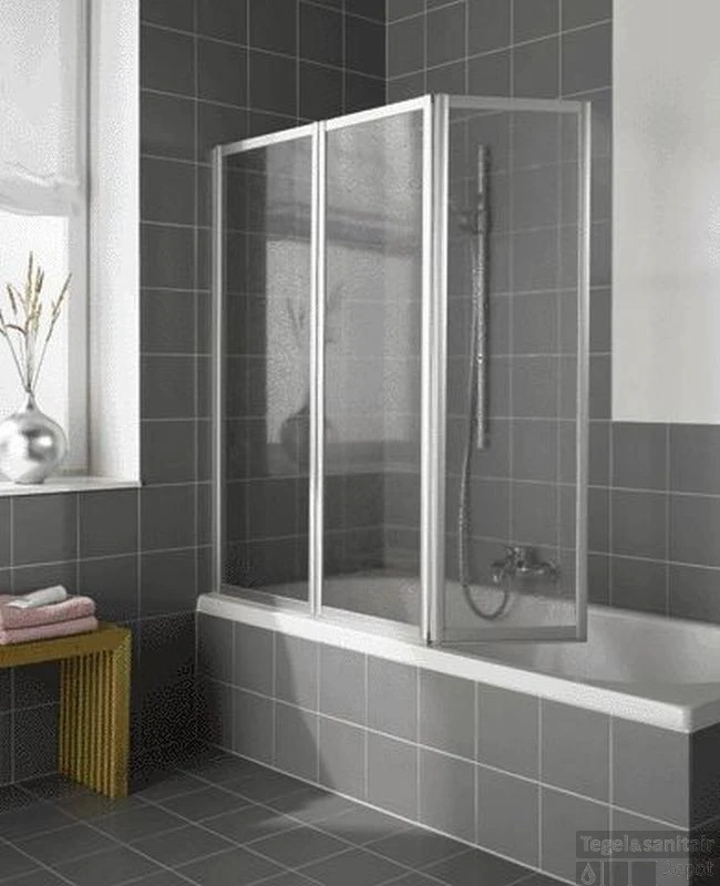 Kermi Vario Badklapwand 3-delig 140 Cm. Parelglas Matzilver-kunststof Glas 3 Kermi Vario Badklapwand 3-delig 140 Cm. Parelglas Matzilver-kunststof Glas