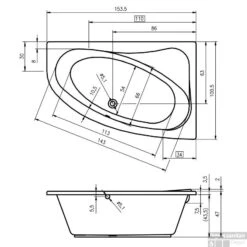 Badkamer Winkel -Badkamer Winkel afmetingen lyra 153 links