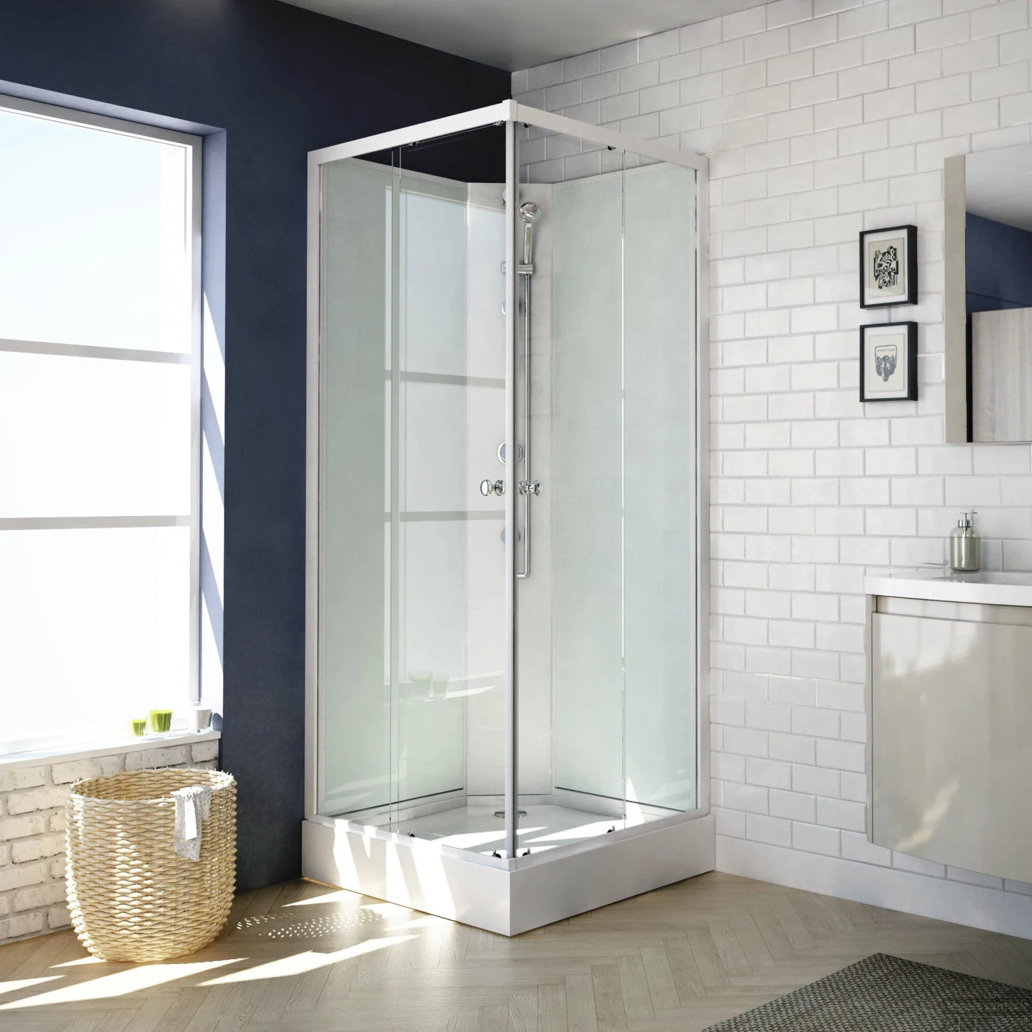 Complete Douchecabine VM Khone I 80x80x207 Cm Hoekinstap Mat Wit 3 Complete Douchecabine VM Khone I 80x80x207 Cm Hoekinstap Mat Wit