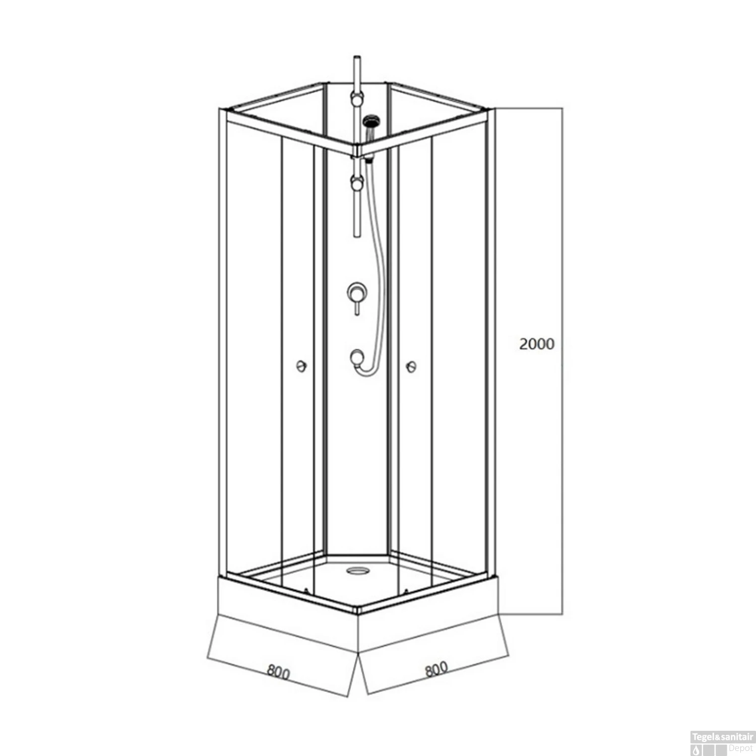 Complete Douchecabine VM Khone I 80x80x207 Cm Hoekinstap Mat Wit 5 Complete Douchecabine VM Khone I 80x80x207 Cm Hoekinstap Mat Wit - Afbeelding 3