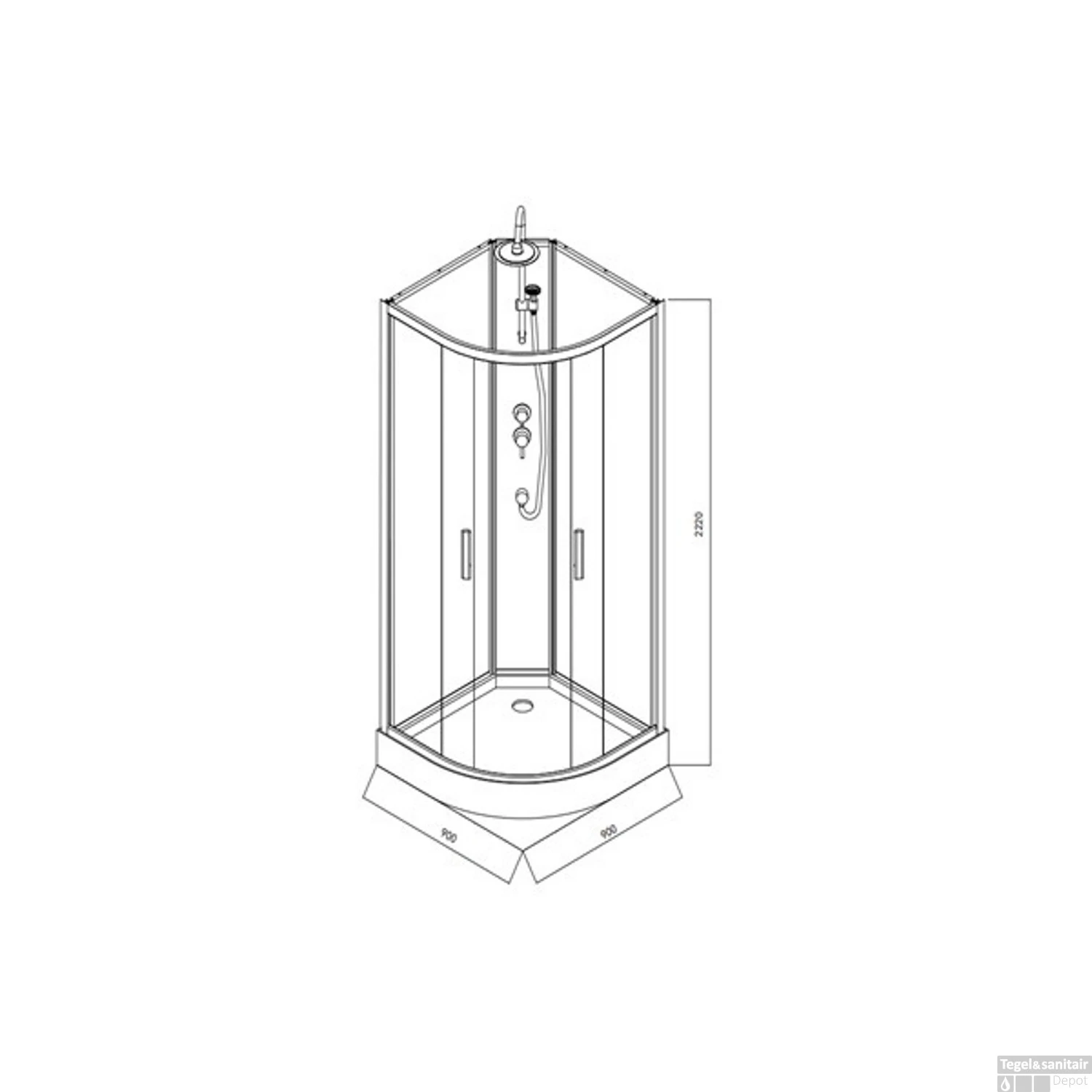 Complete Douchecabine VM Khone VI Met Schuifdeuren 90x90x222 Cm Mat Wit - Afbeelding 3