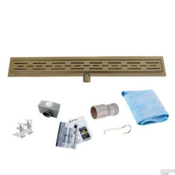 Messing Goud RVS Douchegoot Flens Met Uitneembaar Sifon 60x7cm 6,7cm Diep MESSING GOUD ROOSTER -Badkamer Winkel flens 60cm messing goud shop