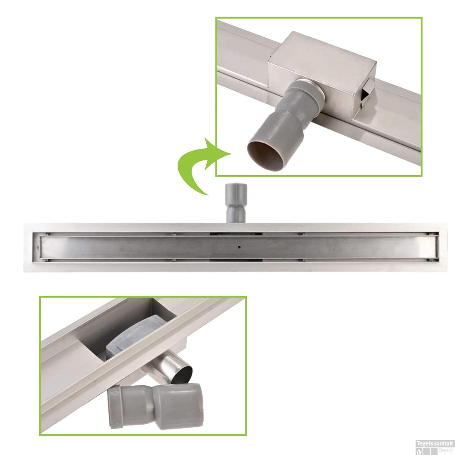 Messing Goud RVS Douchegoot Flens Met Uitneembaar Sifon 60x7cm 6,7cm Diep MESSING GOUD ROOSTER - Afbeelding 4