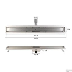 Messing Goud RVS Douchegoot Flens Met Uitneembaar Sifon 60x7cm 6,7cm Diep MESSING GOUD ROOSTER -Badkamer Winkel flens tegel rooster 60 cm messing goud tech