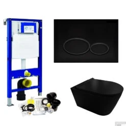 Geberit UP320 Toiletset Compleet | Inbouwreservoir | Civita Black Randloos Mat Zwart | Set 44 Met Drukplaat -Badkamer Winkel toiletset geberit up320 set44 milo shop 2