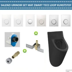 Urinoir Set Salenzi Hung Achterinlaat Mat Zwart Met TECE Loop Drukplaat Kunststof