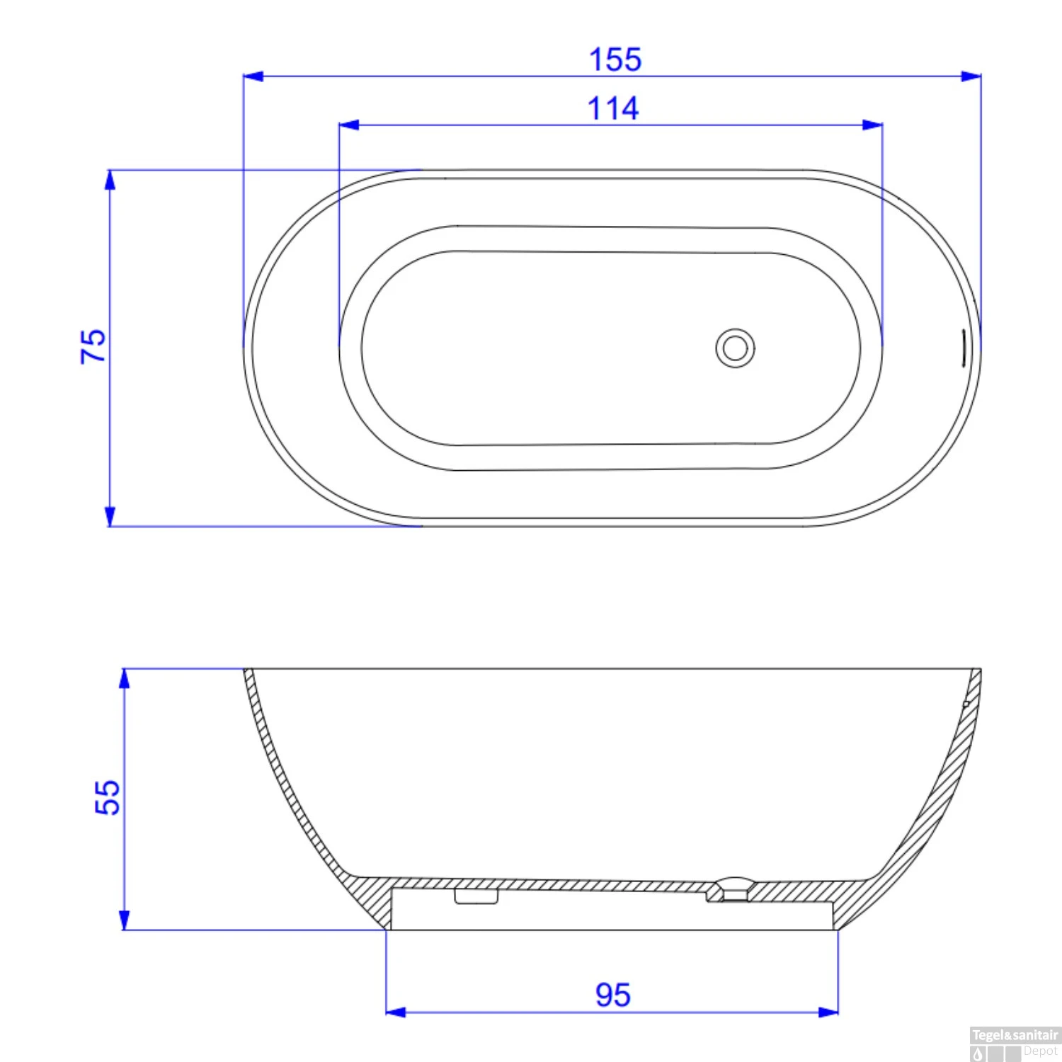Vrijstaand Bad Arcqua Cusco Cast Marble 155x75x55 Cm Mat Zwart 5 Vrijstaand Bad Arcqua Cusco Cast Marble 155x75x55 Cm Mat Zwart - Afbeelding 3